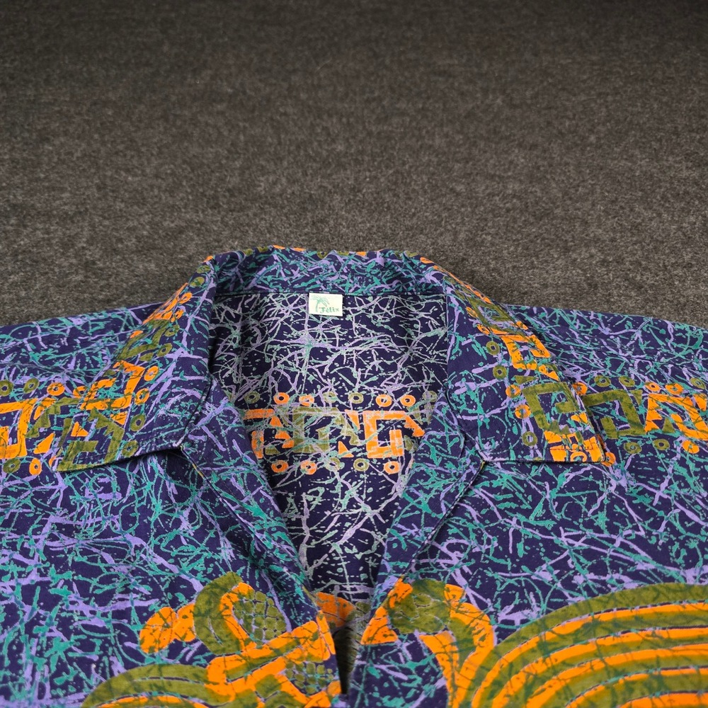 Vtg Button Down Camp Shirt Mexico Aztec Mayan Batik Graphic Print Men's XL - Picture 2 of 10